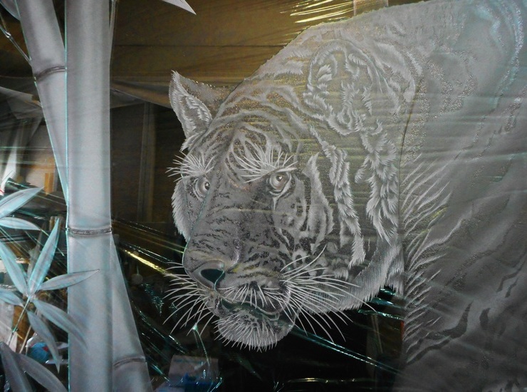 ２対のエッチングガラス彫刻　虎のサムネイル