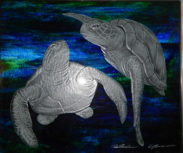 エッチングガラス海亀（ガラス彫刻）